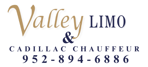 The logo for valley limo and cadillac chauffeur