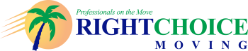 Right Choice Moving logo with palm tree and orange circle on white background