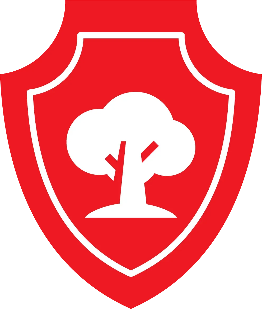 A green shield with a tree inside of it.