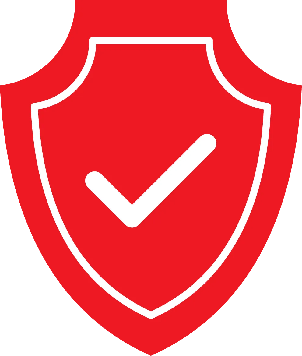 A green shield with a white check mark on it.