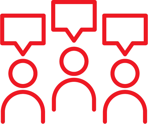 A group of people standing next to each other with speech bubbles.