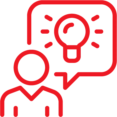 A person with a light bulb in a speech bubble.