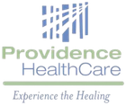 Providence HealthCare logo with blue icon, green and blue text, and the tagline “Experience the Healing”
