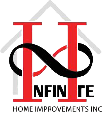 Infinite Home Improvements Inc. logo with black infinity symbol and red house outline