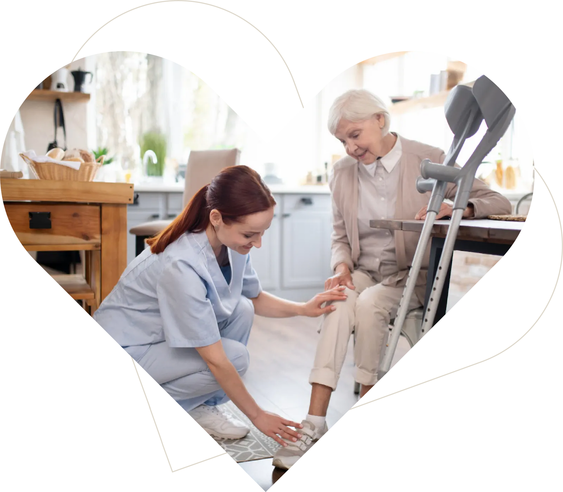 Therapist helping an elderly resident with mobility support