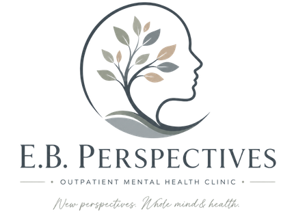 E.B. Perspectives mental health clinic logo with a stylized profile and tree