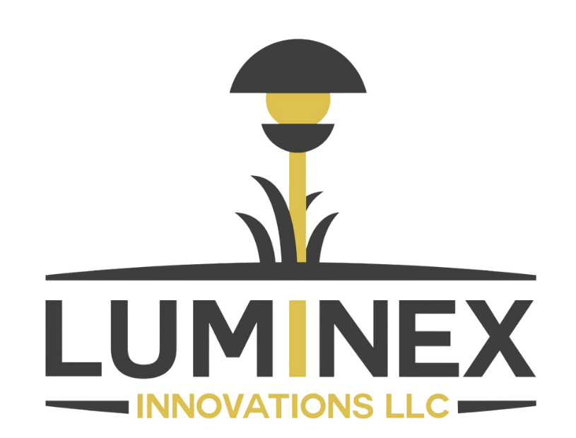 Logo for Luminex Innovations LLC: a stylized yellow and black outdoor light fixture sprouting from dark grass, above the company name.