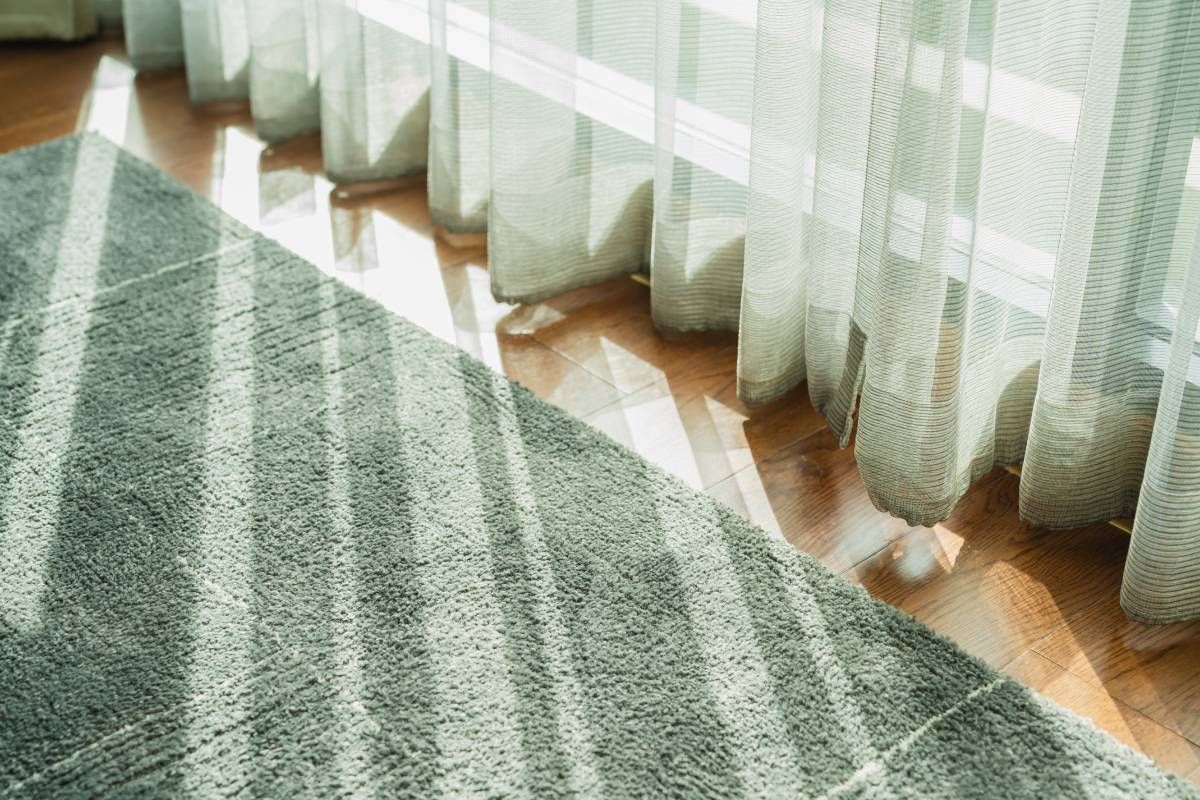 light-green-custom-drapery-panels-kissing-the-hardwood-floor-with-a-matching-area-rug