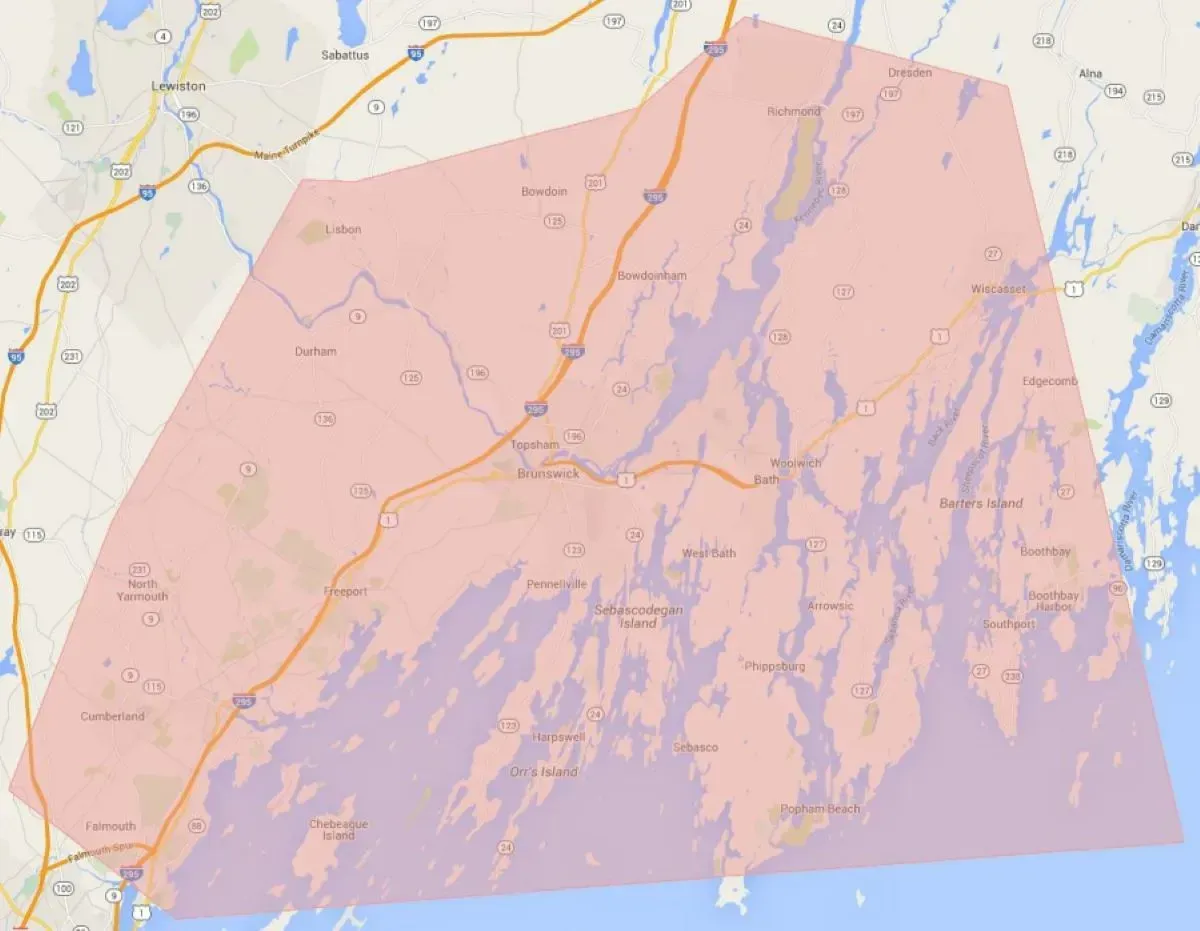 A map of a large area with a red circle around it.