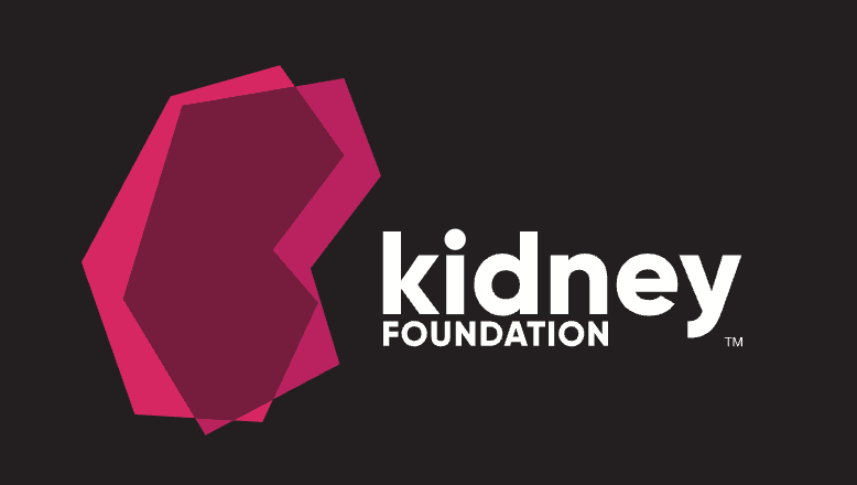 A logo for the kidney foundation with a black background