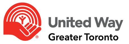The logo for united way greater toronto shows a hand and a rainbow.