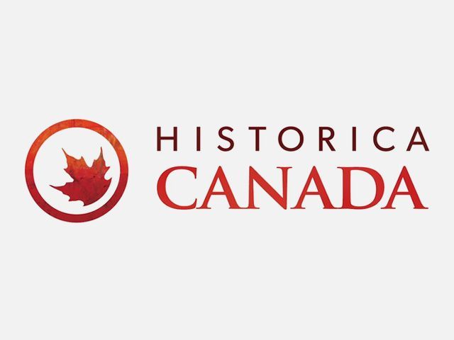 The logo for historica canada has a maple leaf in a circle.