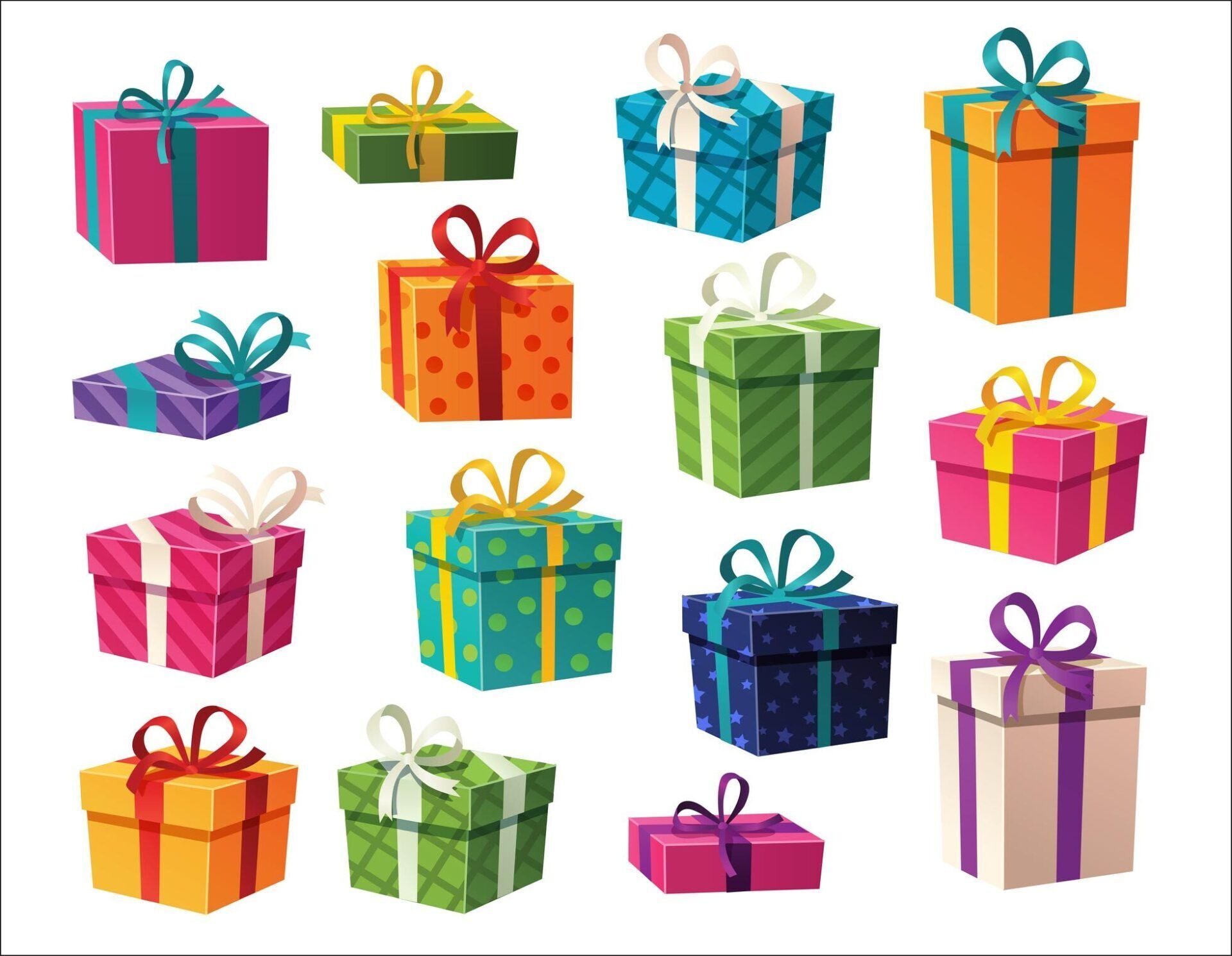 Set Of Colorful Gift Boxes With Bows And Ribbons — Stow, OH — Stow Mail Center