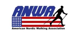 A logo for nordic walking online with a person walking