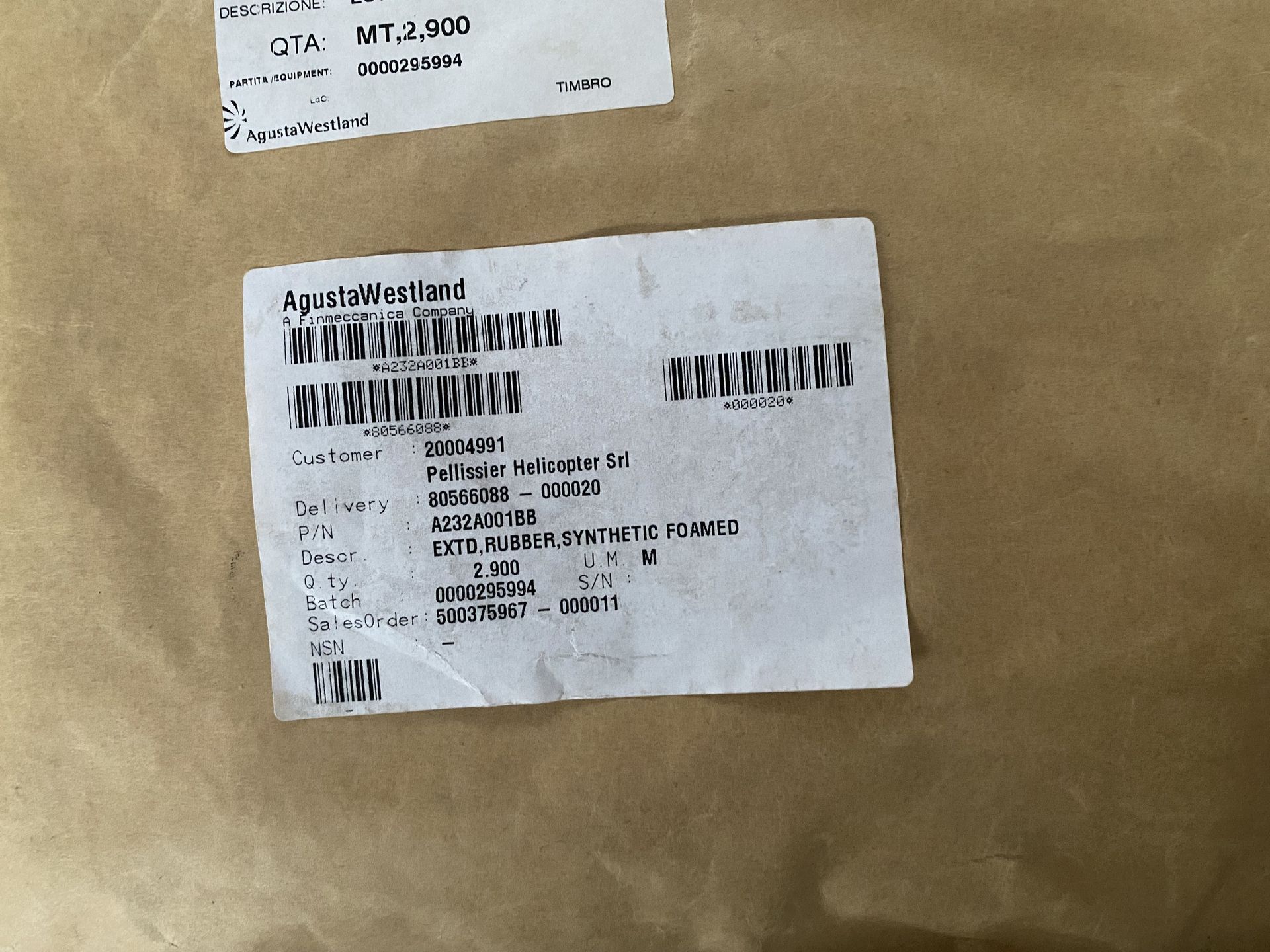 EXTD RUBBER SYNTHETIC FOAMED A232A001BB.