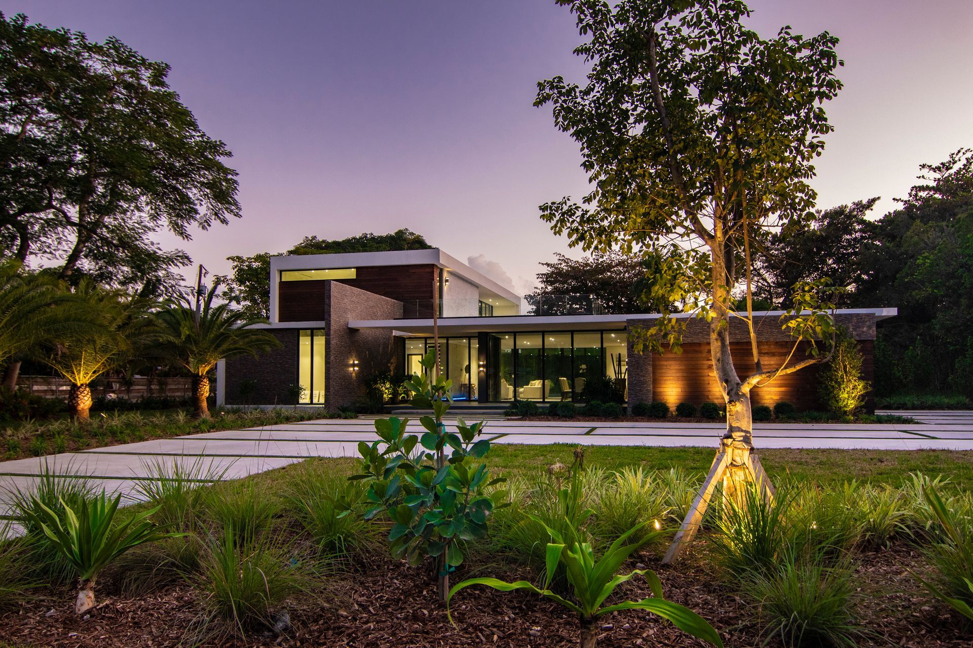 A modern house with a tree in front of it