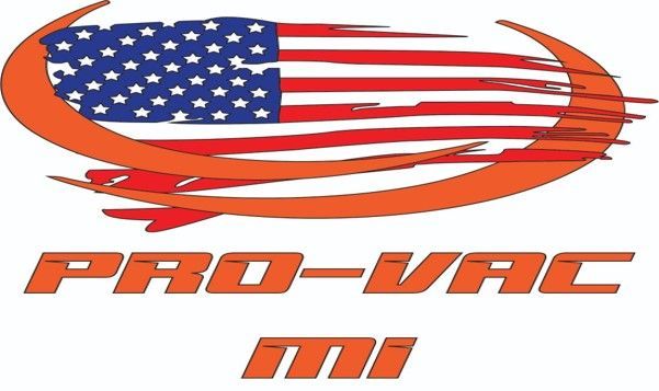 A logo for pro-vac mi with an American flag.