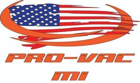 A logo for pro-vac mi with an American flag.