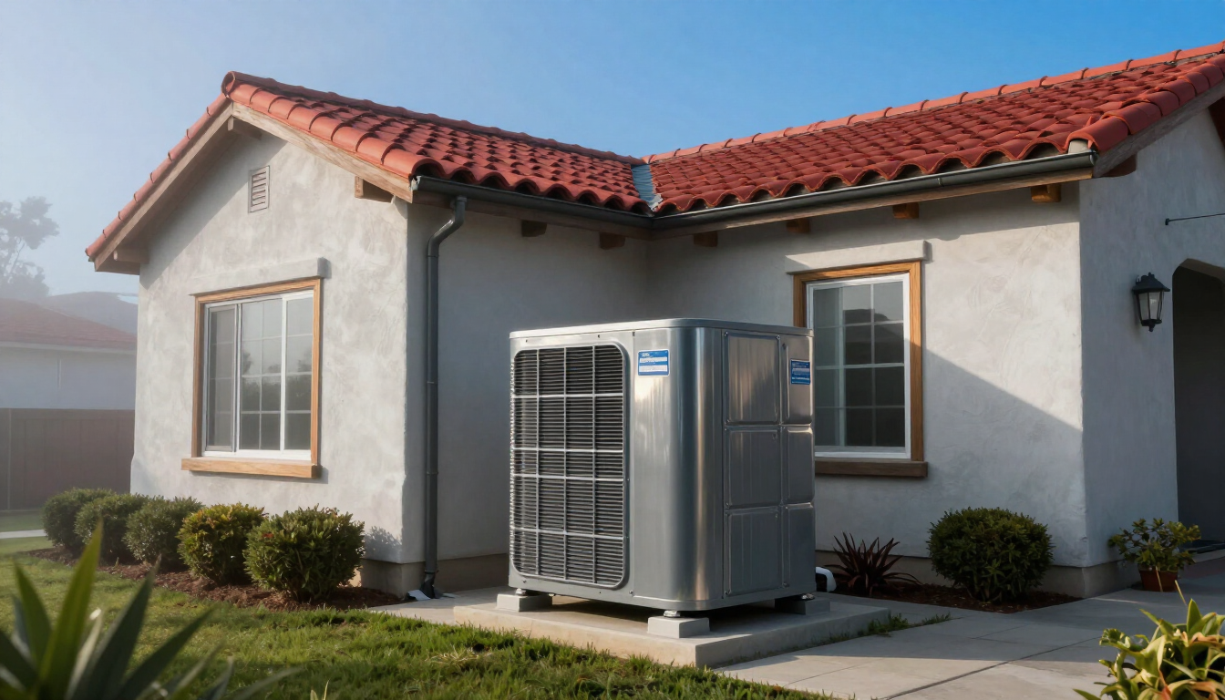 A modern HVAC unit outside a San Diego home.