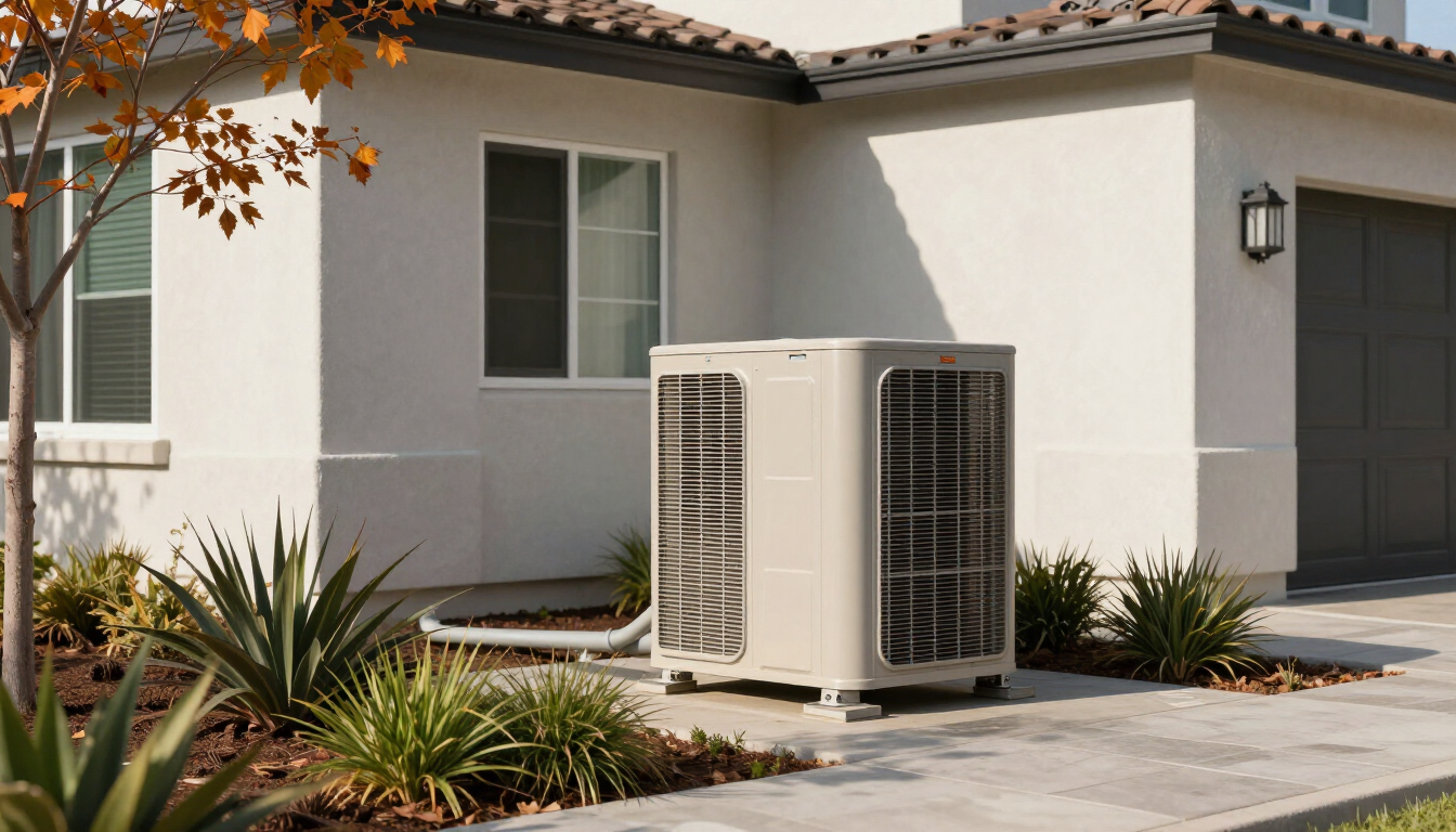 Heat pump outdoor unit helping a San Diego home save energy