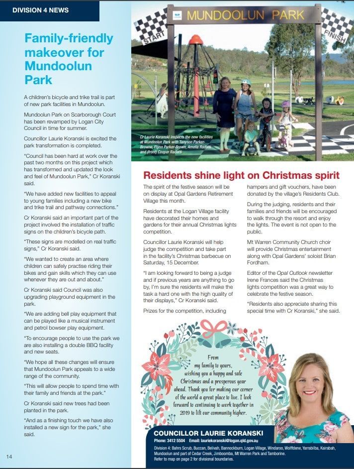 A newspaper article about a family-friendly makeover for mundoolun park.