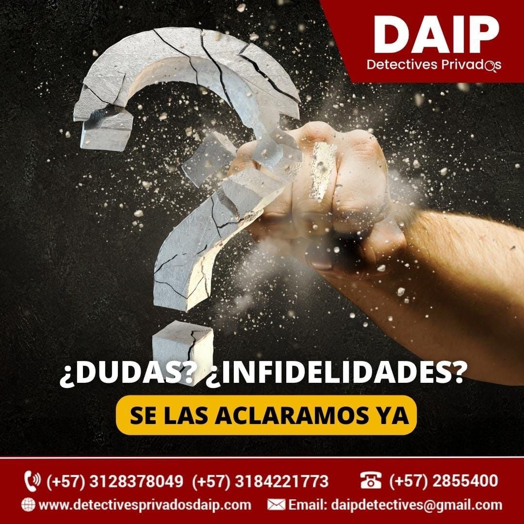 DAIP ad with shattered glass and hand punching, text: “¿Dudas? ¿Infidelidades? Se las aclaramos ya.”