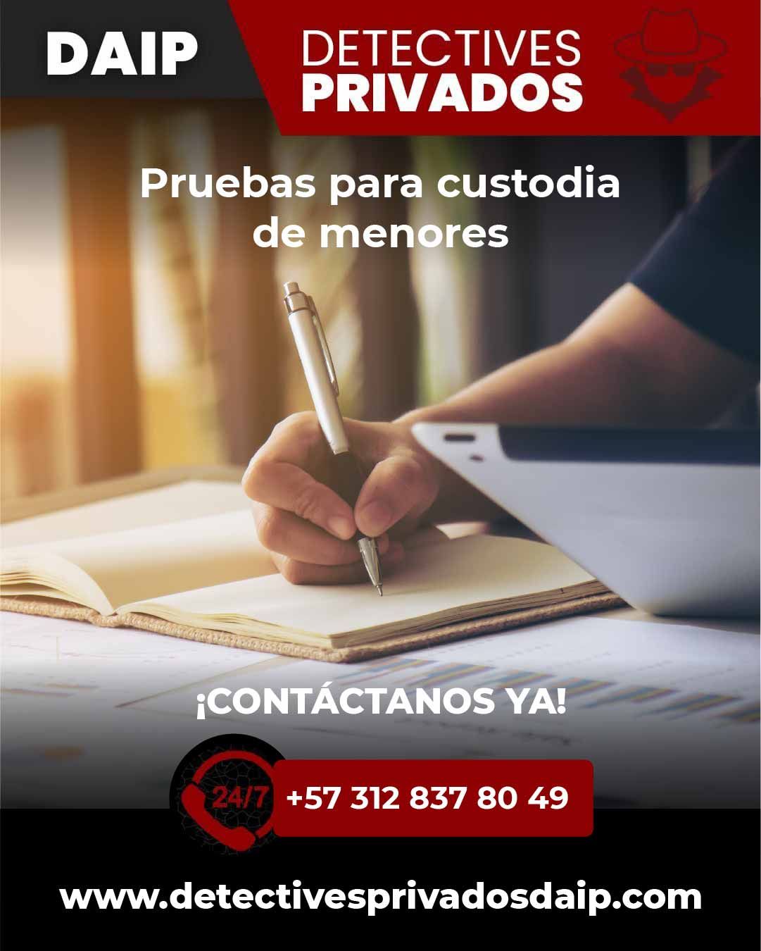 Un folleto publicitario de una agencia de detectives privados que muestra a una persona escribiendo en un cuaderno