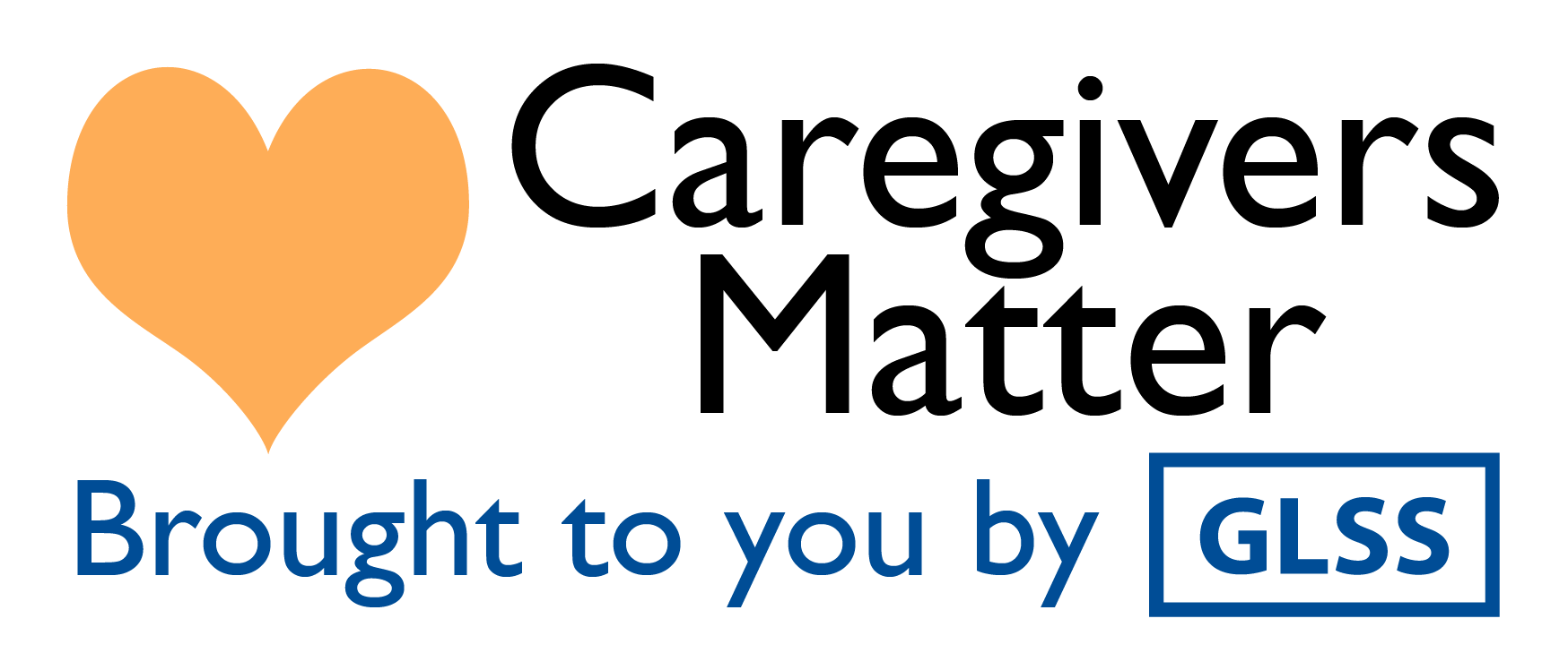 Caregivers Matter logo with orange heart and GLSS sponsor text on white background