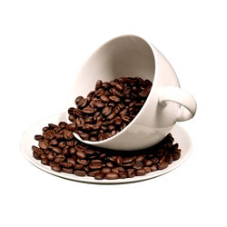 A coffe cup and coffee beans