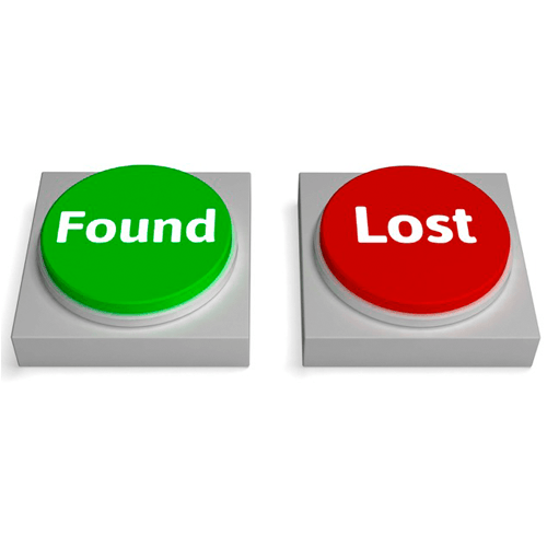 One button labeled lost and another button labeled found