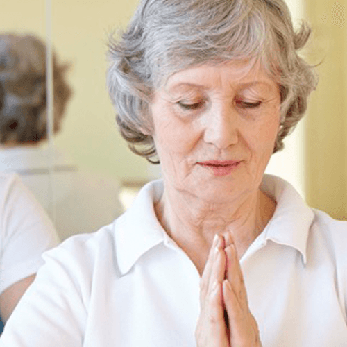 A woman breathing deeply