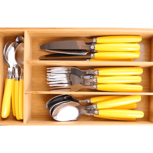 Silverware sorted in cubbies