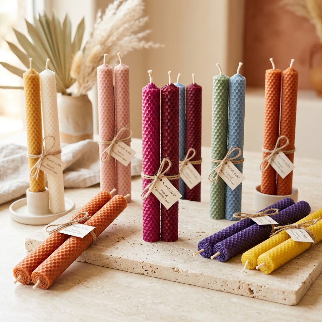 Handcrafted Honeycomb Beeswax Taper Candles (Pair of Two)