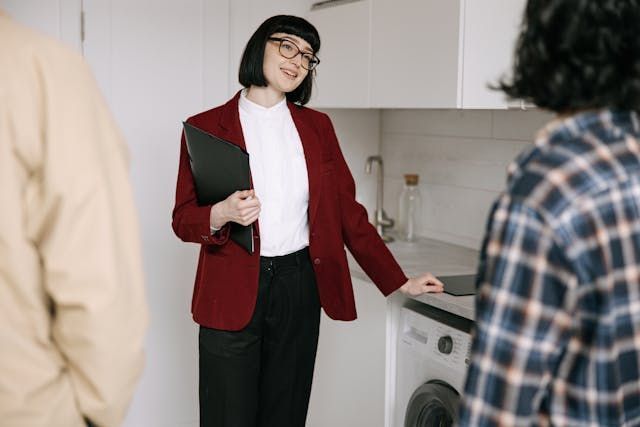 a landlord conducting a property showing with two tenants