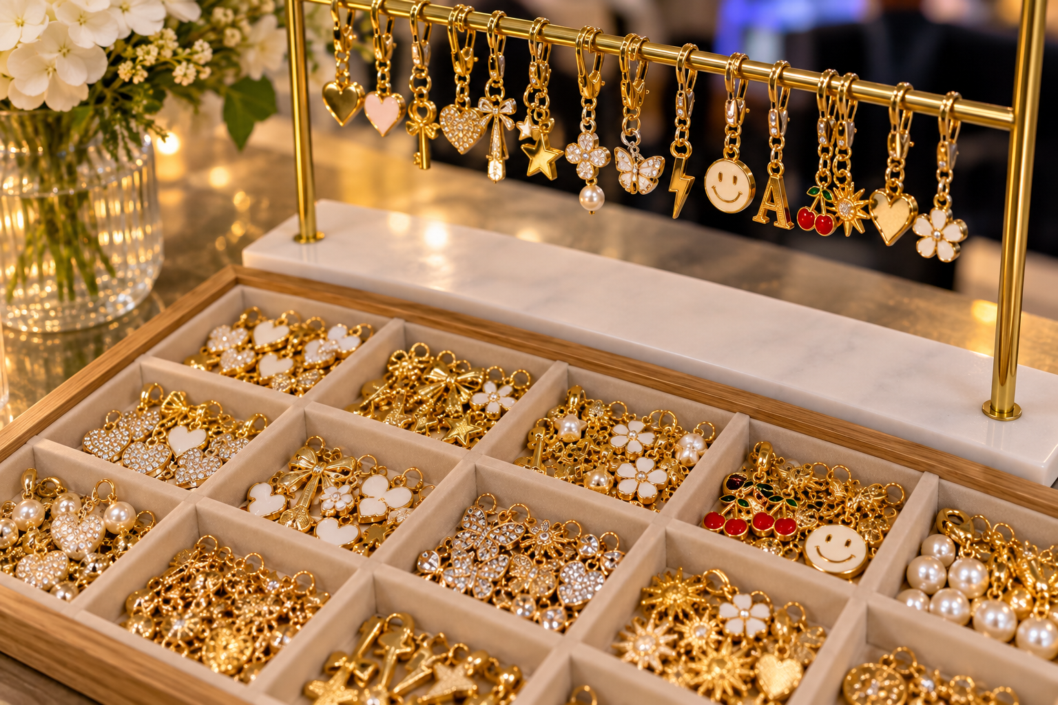 Build-your-own charm bar with bracelets and charms at a Louisville event