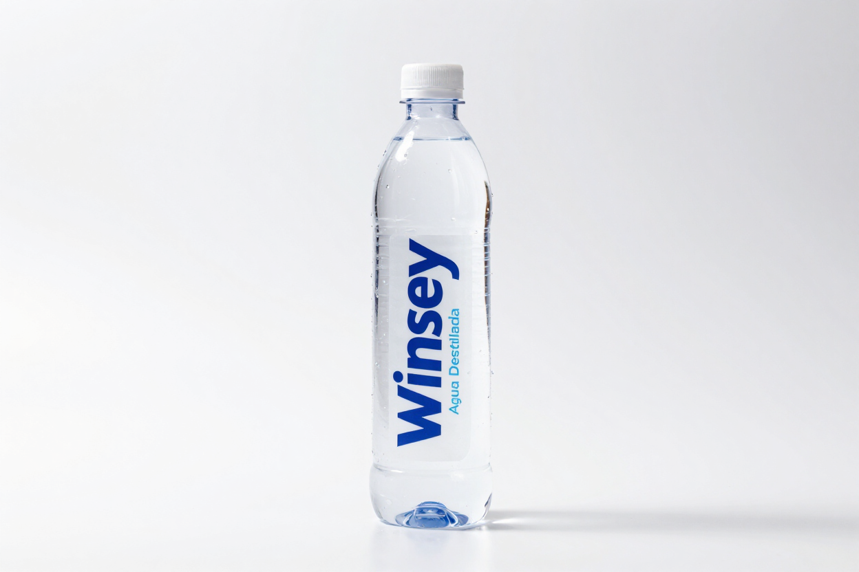 Botella de agua Winsey transparente sobre fondo blanco