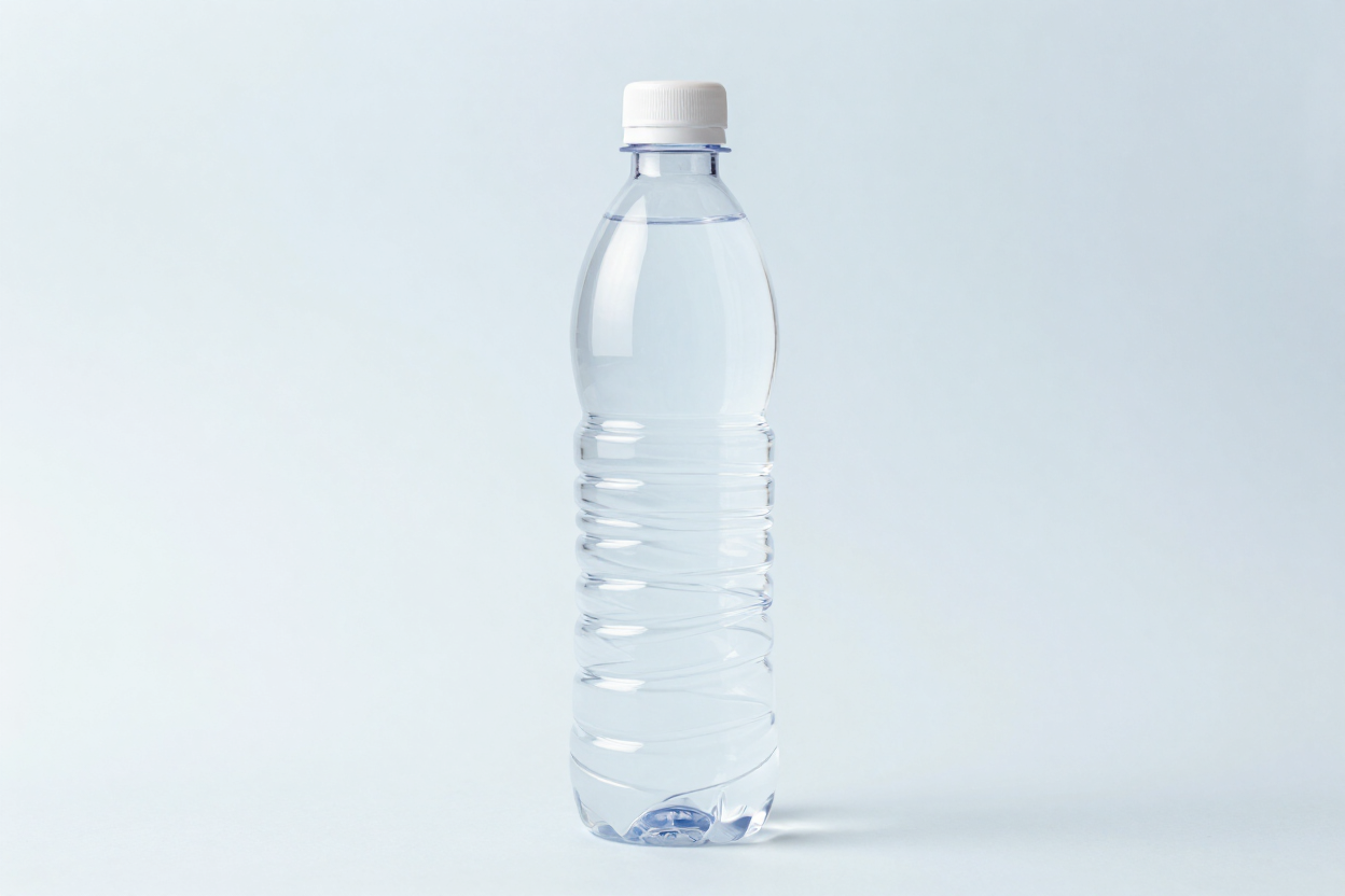 Botella de agua de plástico transparente sobre fondo claro