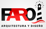 A black and red logo for faro arquitectura y diseno