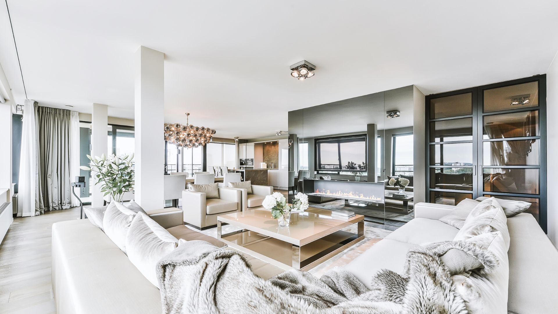 A living room filled with furniture and a coffee table.