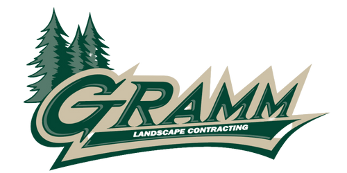 GRAMM Landscape Contracting logo with green trees and stylized green lettering