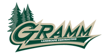 GRAMM Landscape Contracting logo with green trees and stylized green lettering