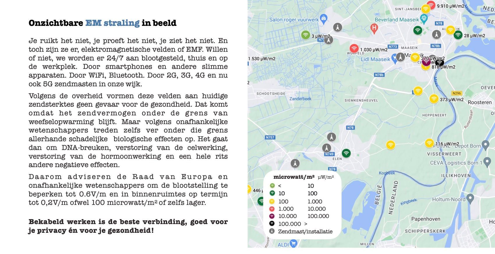 Een pagina met tekst naast een kaart van een stad.