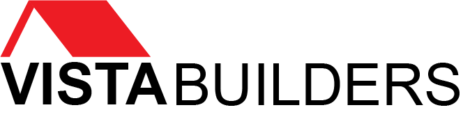 a vista builders logo with a red roof .