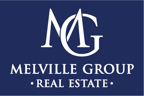 the logo for the melville group real estate is a key .