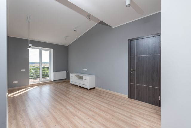 the interior of a greyscale apartment