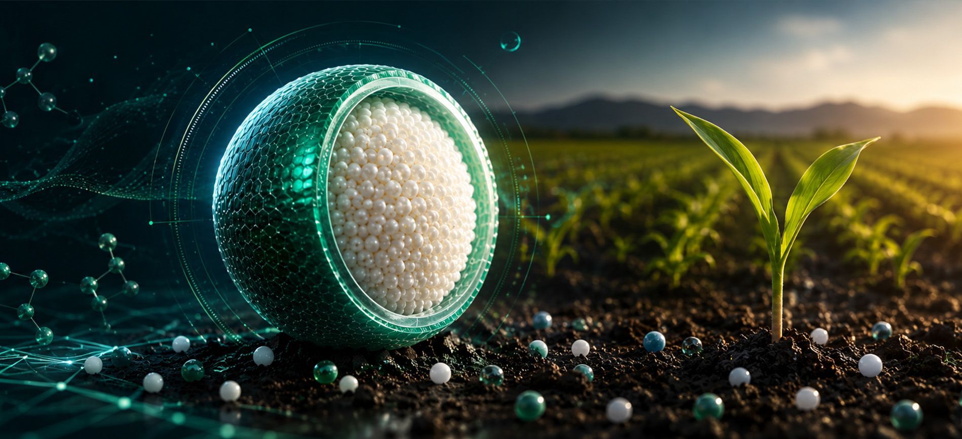 Polymer-coated urea granules provide controlled nitrogen release for efficient crop nutrition.