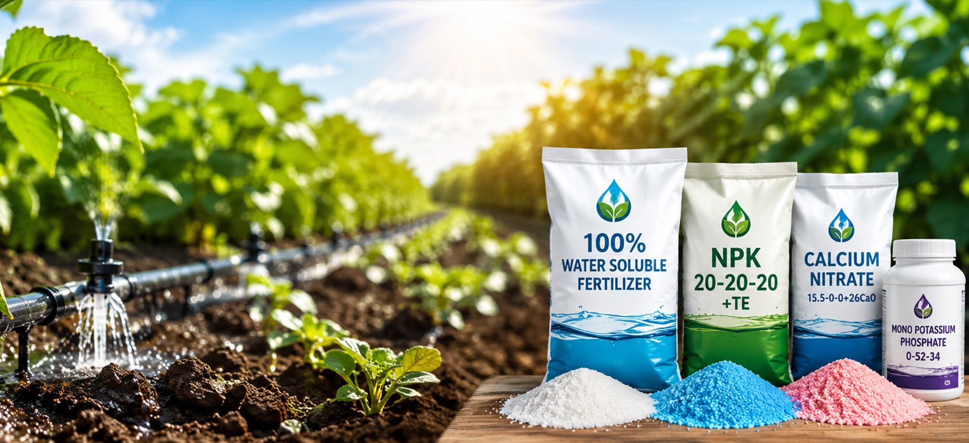 Water-soluble fertilizer dissolving in water for fertigation.