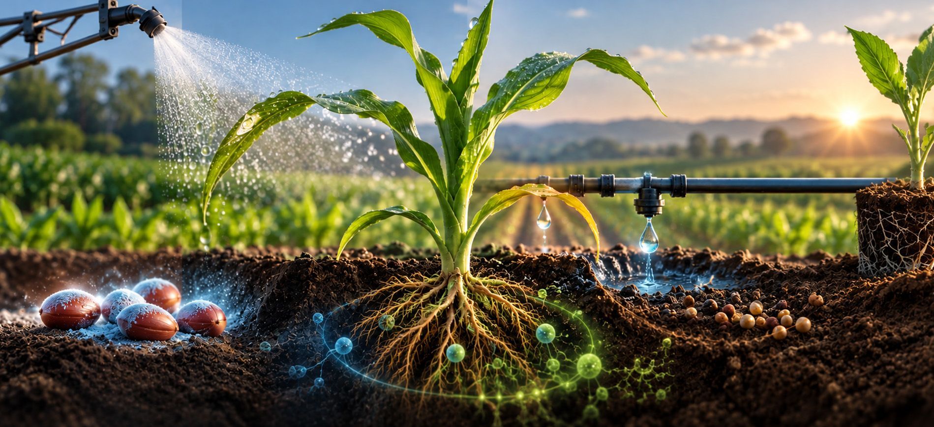 Plant biostimulant application methods, timing, foliar sprays, fertigation, soil, and seed treatment