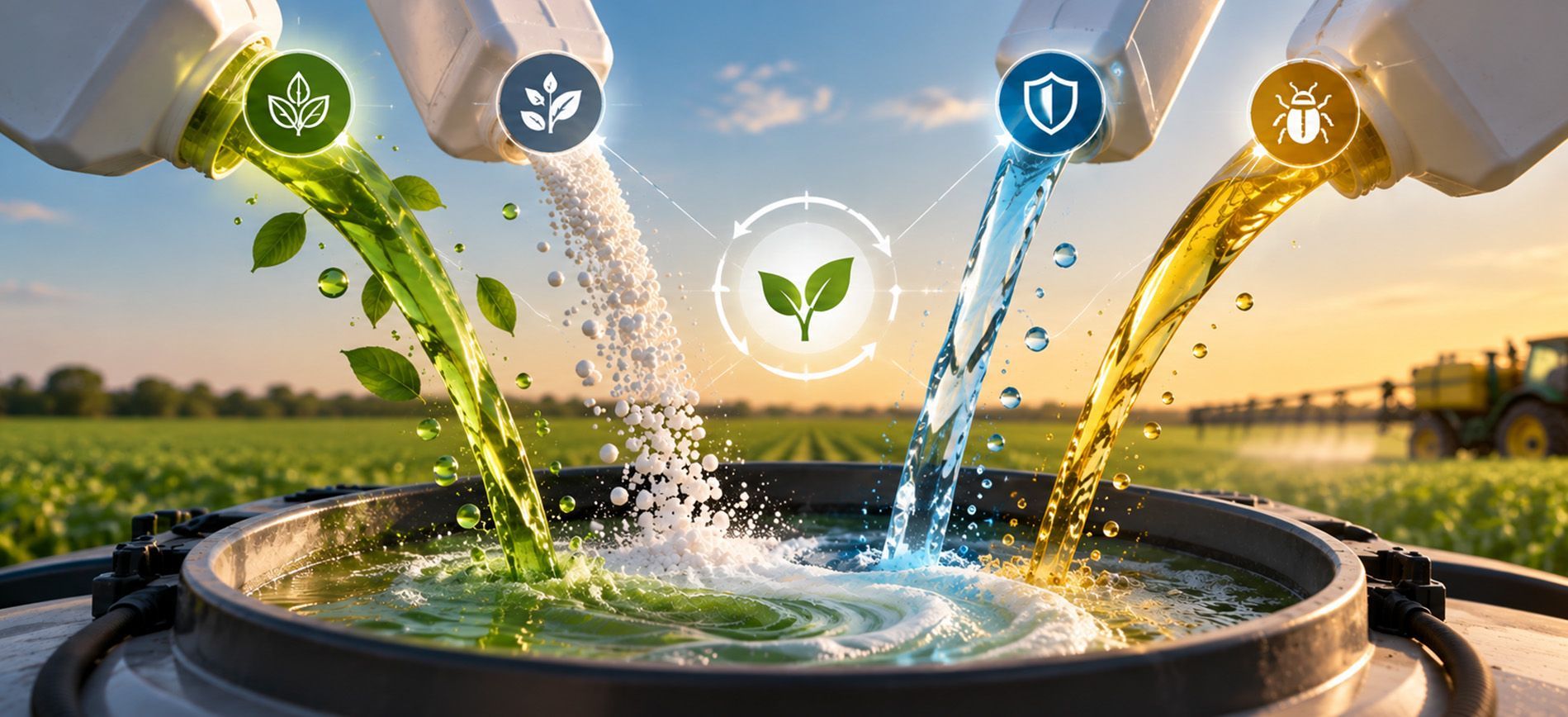 Biostimulant tank mixing with fertilizers and pesticides for safe, compatible crop applications