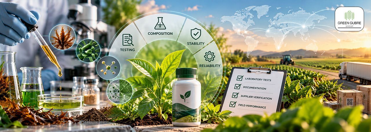 Laboratory testing of plant biostimulants for composition, microbial viability, product stability, and quality assurance